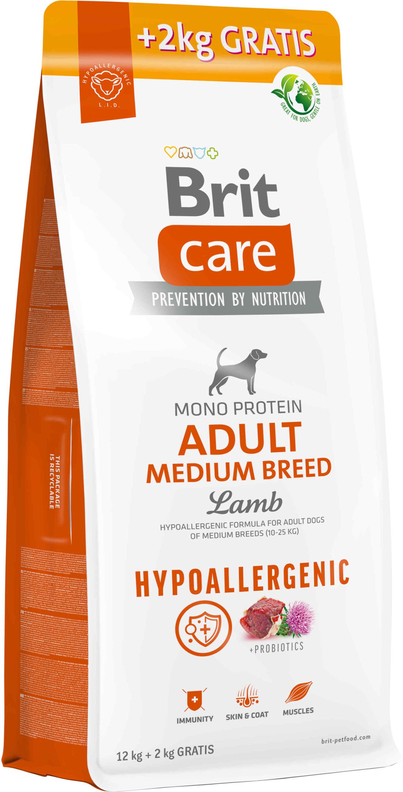 BRIT CARE Hypoallergenic Adult Medium Breed, cu Miel şi Orez