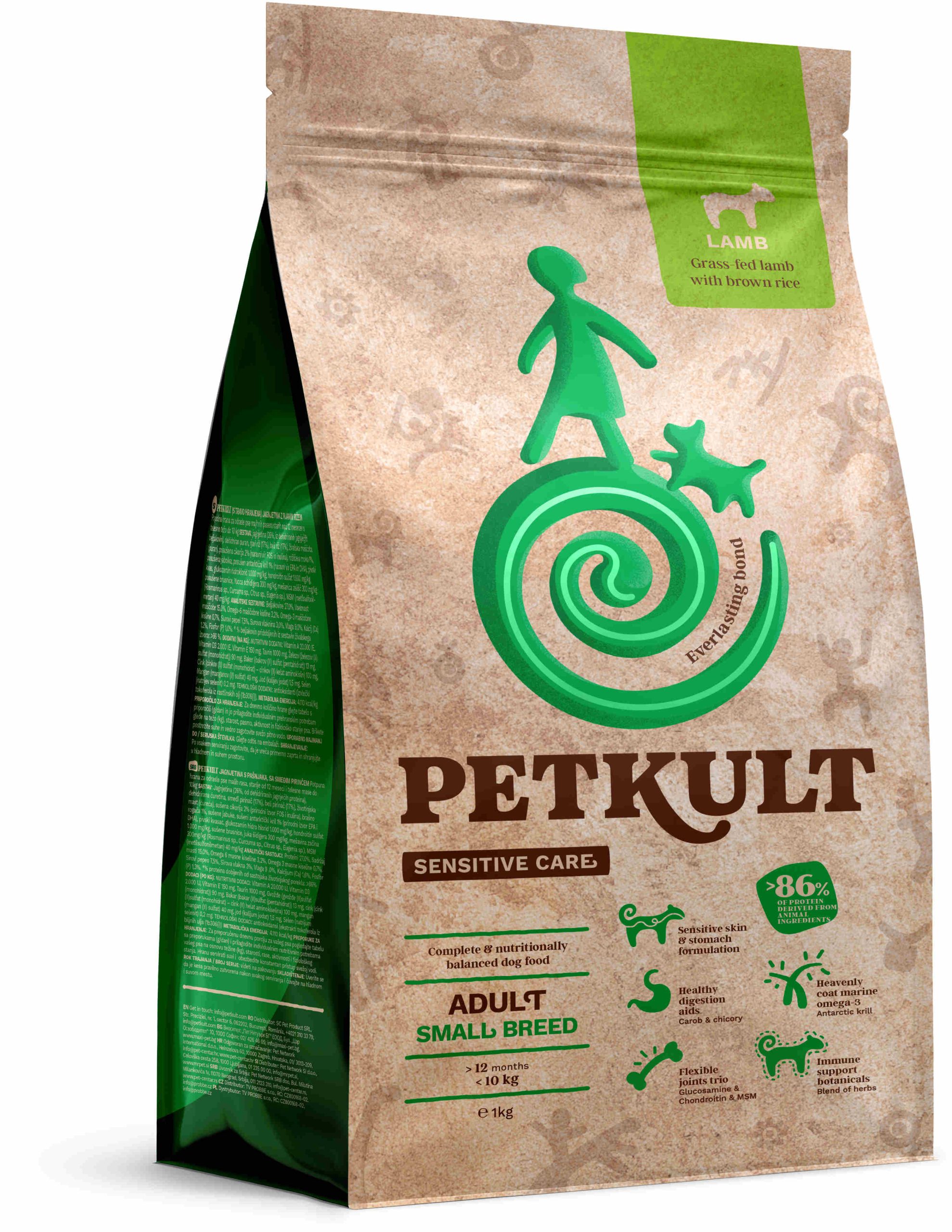 PETKULT Sensitive Adult small, talie mică, Miel şi orez
