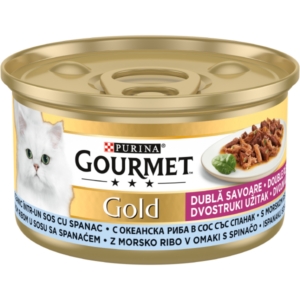 PURINA® GOURMET® GOLD Dublă Savoare, cu Pește Oceanic și Spanac în sos, hrană umedă pentru pisici, 85 g