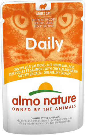 ALMO NATURE DAILY Plic pentru pisici, cu pui şi somon 70g