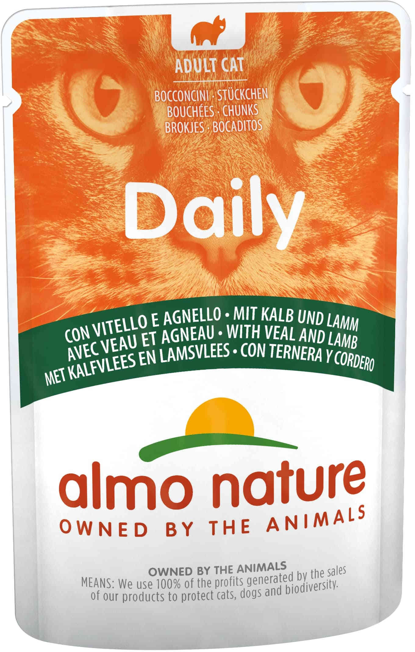 ALMO NATURE DAILY Plic pentru pisici, cu viţel şi miel 70g