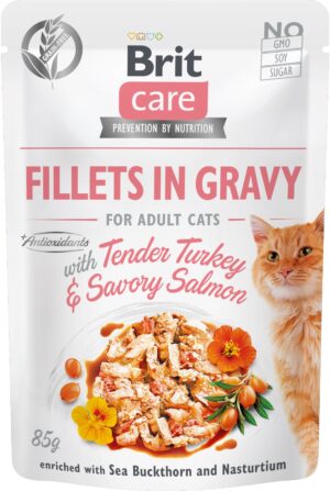 BRIT CARE Plic pentru pisici, File de curcan şi somon în sos 85g
