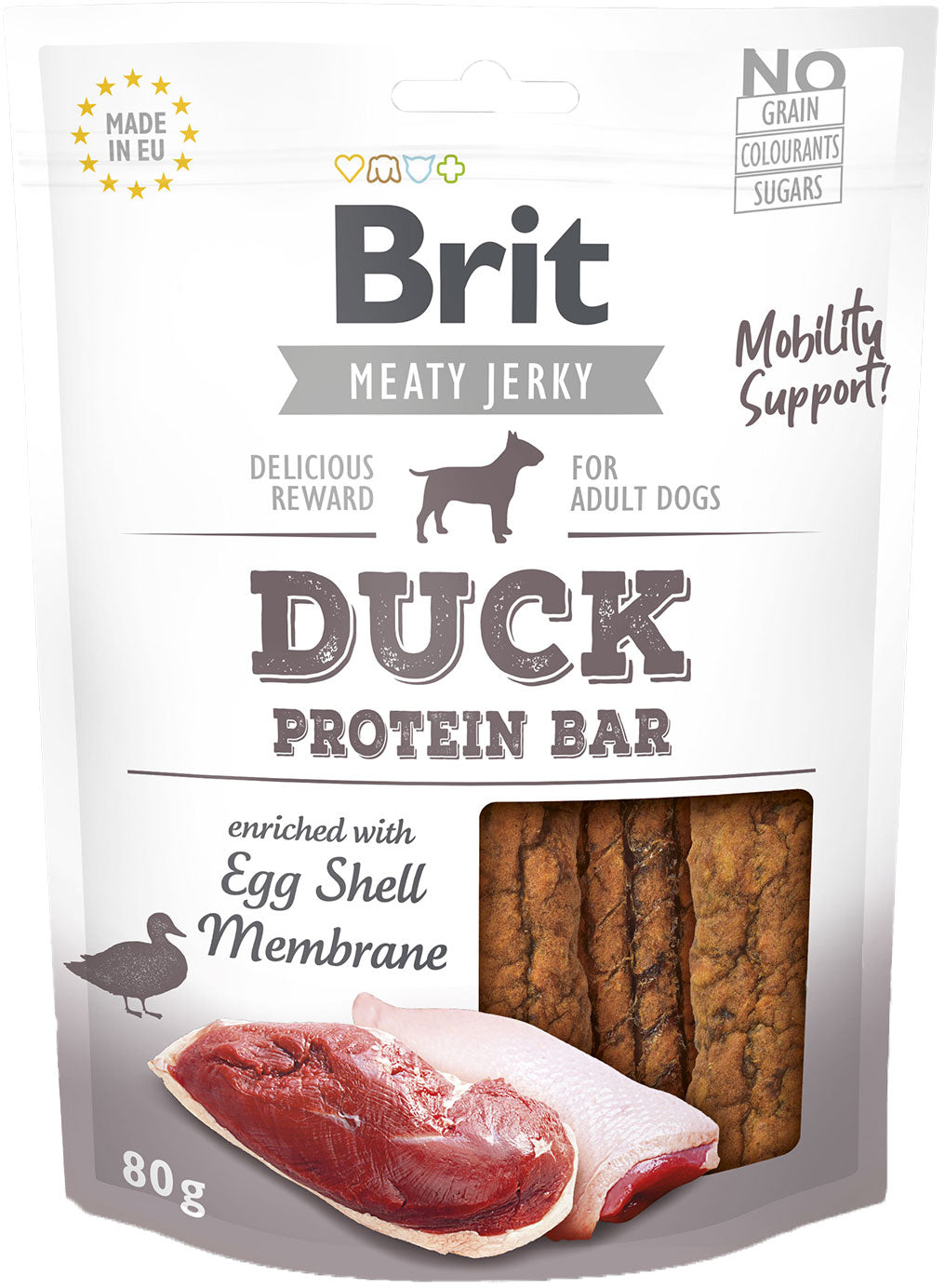 BRIT Jerky Recompensă pentru câini, Baton proteic, cu Raţă 80g