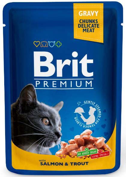 BRIT PREMIUM plic, Bucăţi în sos cu somon şi păstrăv 100g