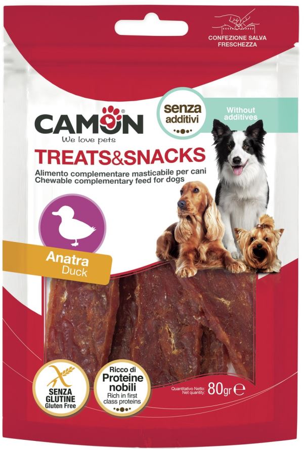 CAMON Recompense câini Fâşii de carne de Raţă, pentru câini peste 4 luni, 80g