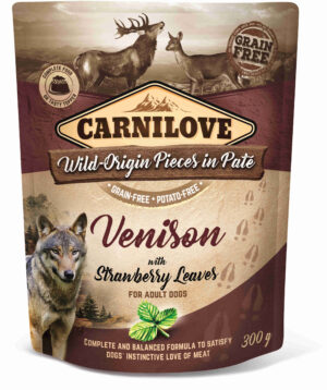 CARNILOVE Plic pentru câini, Pate cu Vânat şi frunze de căpşuni 300g