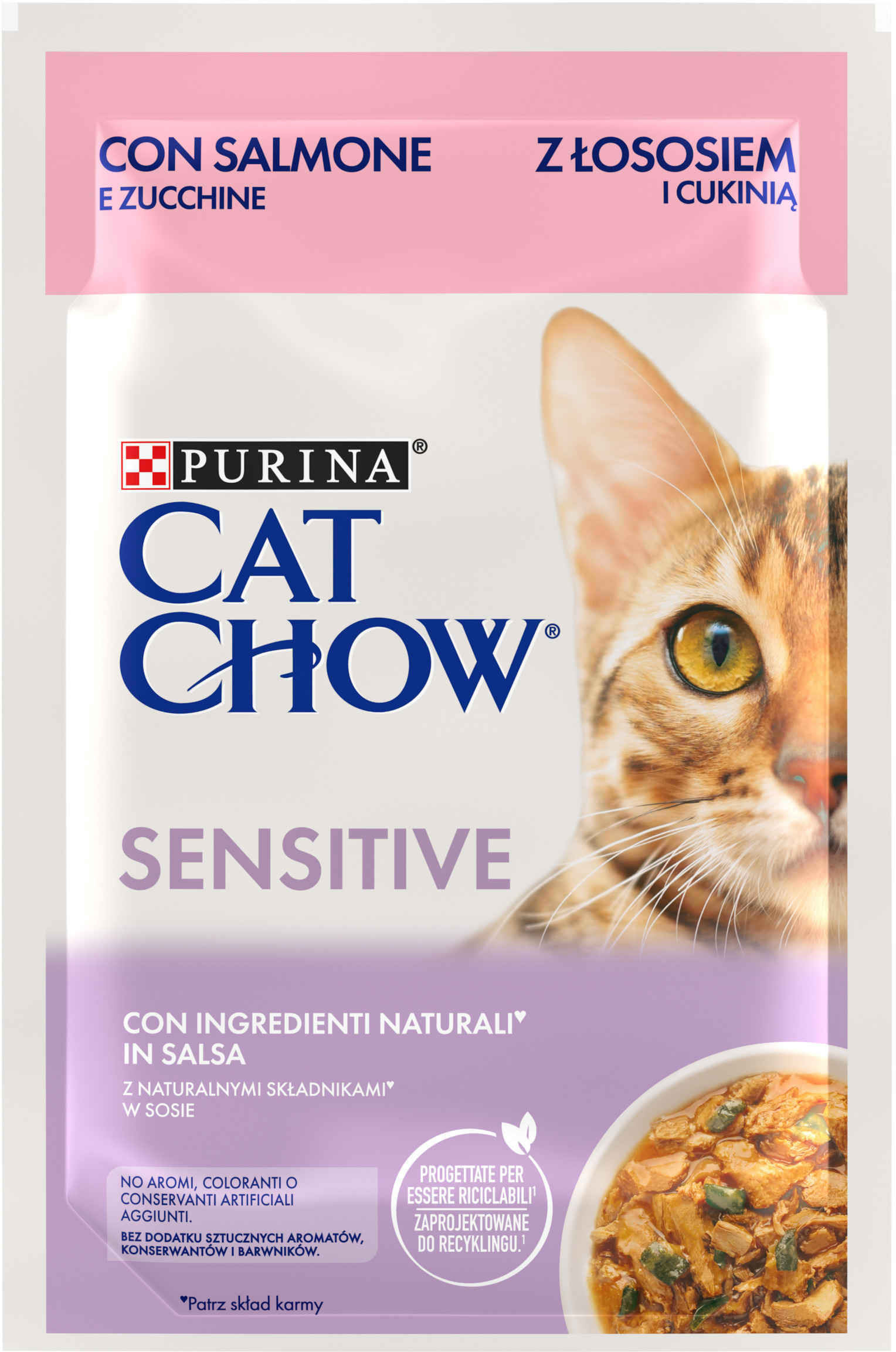CAT CHOW SENSITIVE Plic hrană umedă cu Somon şi Zucchini 85g