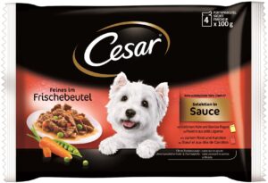 CESAR Pachet plicuri pentru câini Selecţii în Sos, Pui şi Vită 4x100g