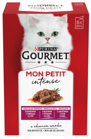 GOURMET Mon Petit Pachet plicuri pentru pisici, Viţel, Vită şi Miel 6x50g