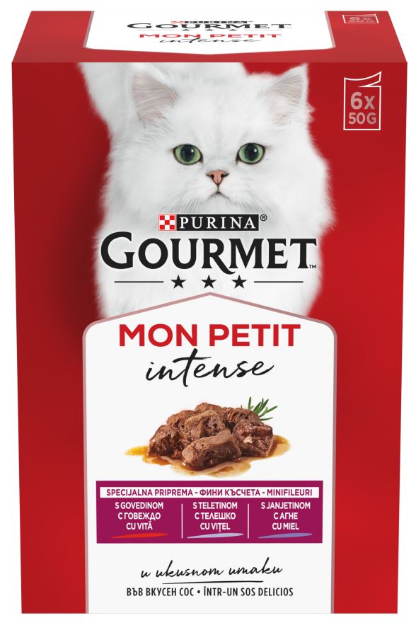 GOURMET Mon Petit Pachet plicuri pentru pisici, Viţel, Vită şi Miel 6x50g
