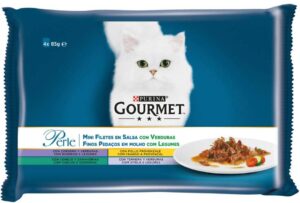 GOURMET Perle Pachet plicuri Miel, Pui, Viţel, Iepure cu Legume sos exotic 4x85g