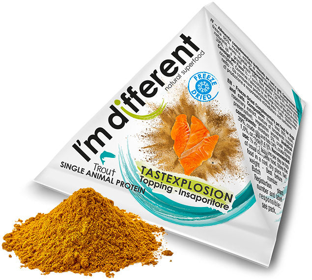 I'M DIFFERENT Tastexplosion Topping hrană pentru câini şi pisici, cu Păstrăv 8g