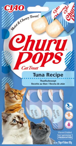 INABA CHURU Pops Recompensă pt. pisici, Baton cu Ton, Pachet cu 4 bucăţi x 15g