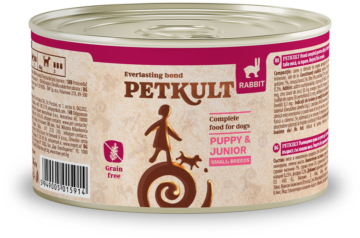 PETKULT Conservă pentru câini de talie mică, JUNIOR, cu Iepure 185g