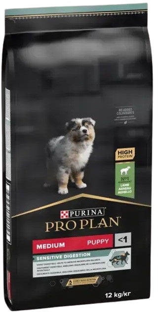PRO PLAN Hrană uscată SENSITIVE DIGESTION câini PUPPY Medium Breed, cu Miel 12kg