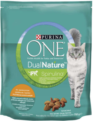 PURINA ONE DUAL NATURE Hrană uscată pt pisici, cu Pui 750g