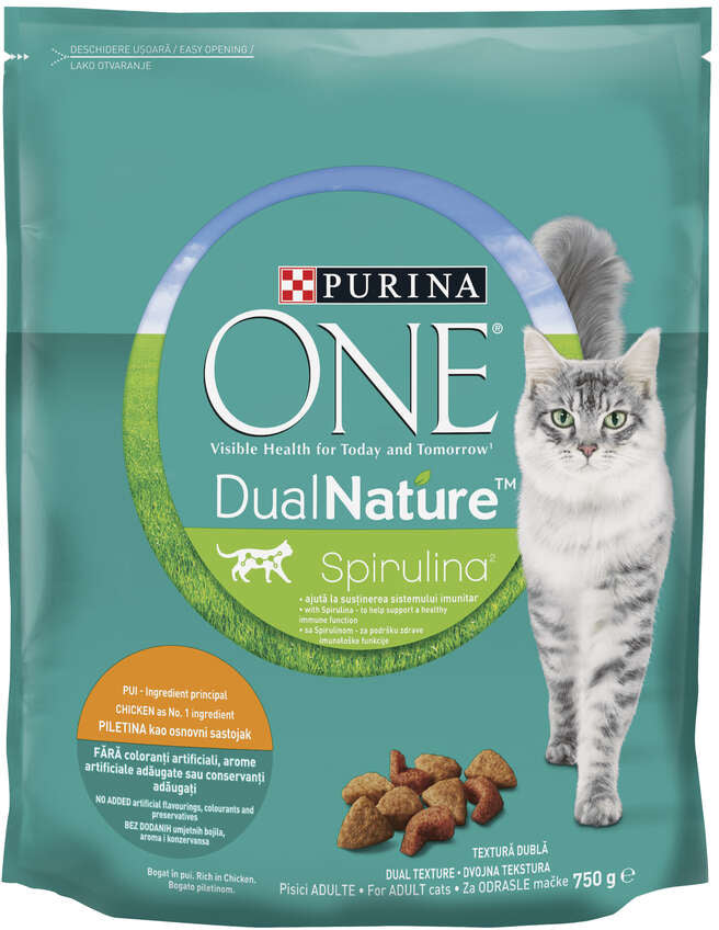 PURINA ONE DUAL NATURE Hrană uscată pt pisici, cu Pui 750g