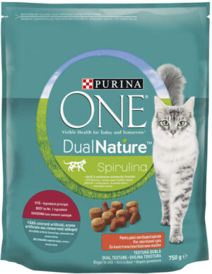 PURINA ONE DUAL NATURE Sterilized Hr uscată pt pisici sterilizate, cu Vită 750g