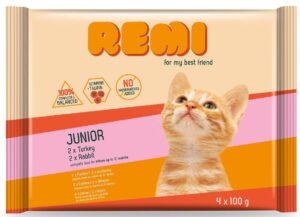 REMI KITTEN Pachet plicuri pentru pisicuţe, Curcan şi Iepure 4x100g