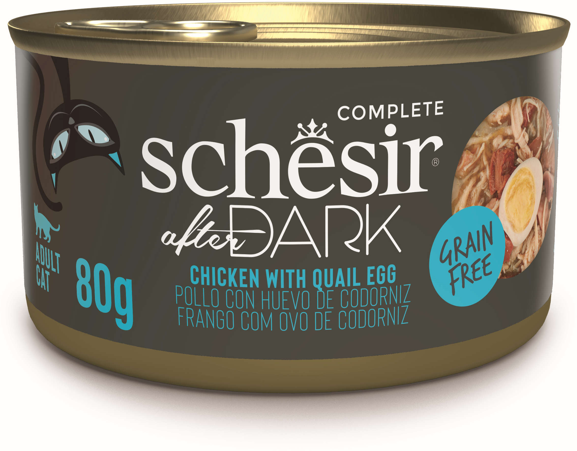 SCHESIR After Dark Conservă pentru pisici, supă cu Pui şi ouă de Prepeliţă 80g