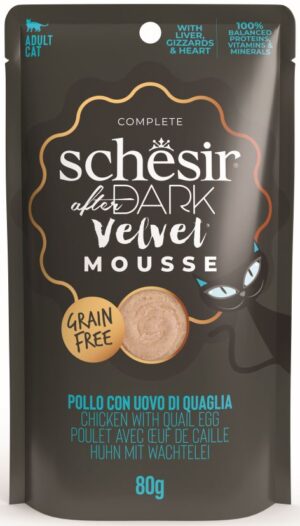 SCHESIR After Dark Plic pentru pisici, mousse cu Pui şi Ou de Prepeliţă 80g