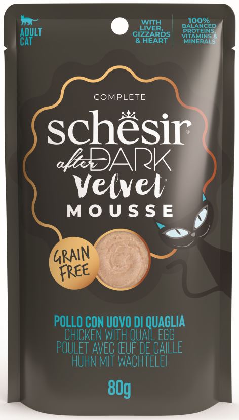 SCHESIR After Dark Plic pentru pisici, mousse cu Pui şi Ou de Prepeliţă 80g