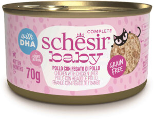 SCHESIR Baby Conservă pentru pisicuţe, Supă cu Pui şi Ficat 70g