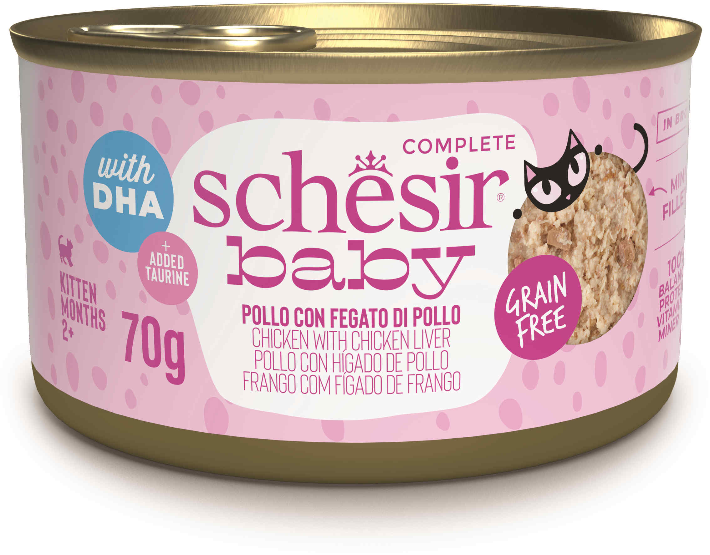 SCHESIR Baby Conservă pentru pisicuţe, Supă cu Pui şi Ficat 70g