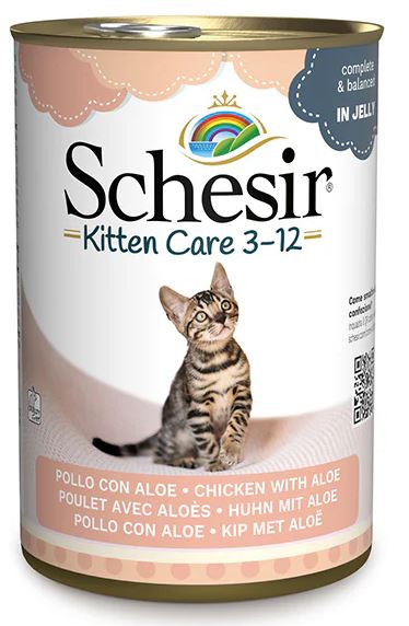 SCHESIR KITTEN Care 3-12 Conservă pentru pisicuţe, Pui cu Aloe Vera 140g