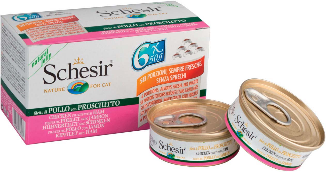 SCHESIR Pachet conserve pentru pisici File Pui cu Şuncă 6x50g