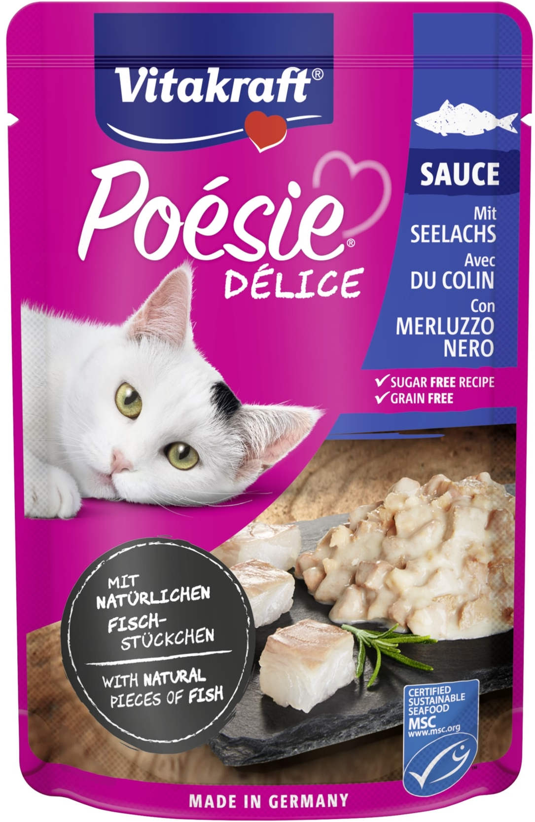 VITAKRAFT Poesie Delice Sauce Plic pentru pisici, cu Cod Negru în Sos 85g