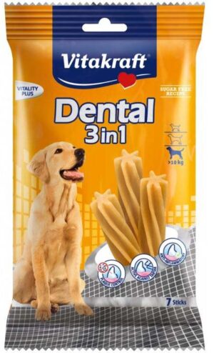 VITAKRAFT Recompensă pentru câini Dental 3-în-1, M (câini peste 10kg), 180g